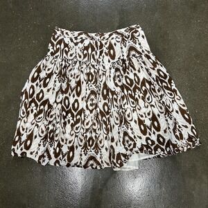 Metro Wear Skirt Womens Small Brown White Ikat A-Line Lined Boho Flowy Casual